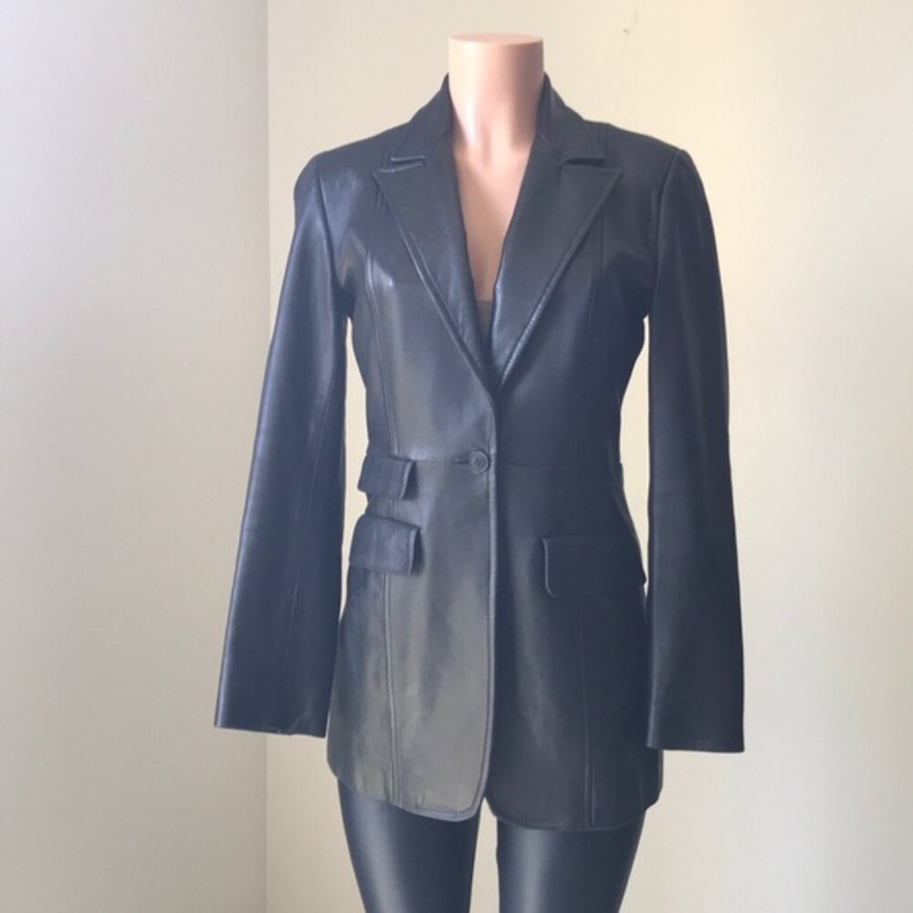 Vintage Searle Collection black leather blazer size 4